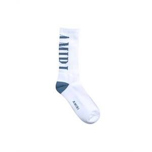 NEW AMIRI men vertical logo socks in white/dusty blue